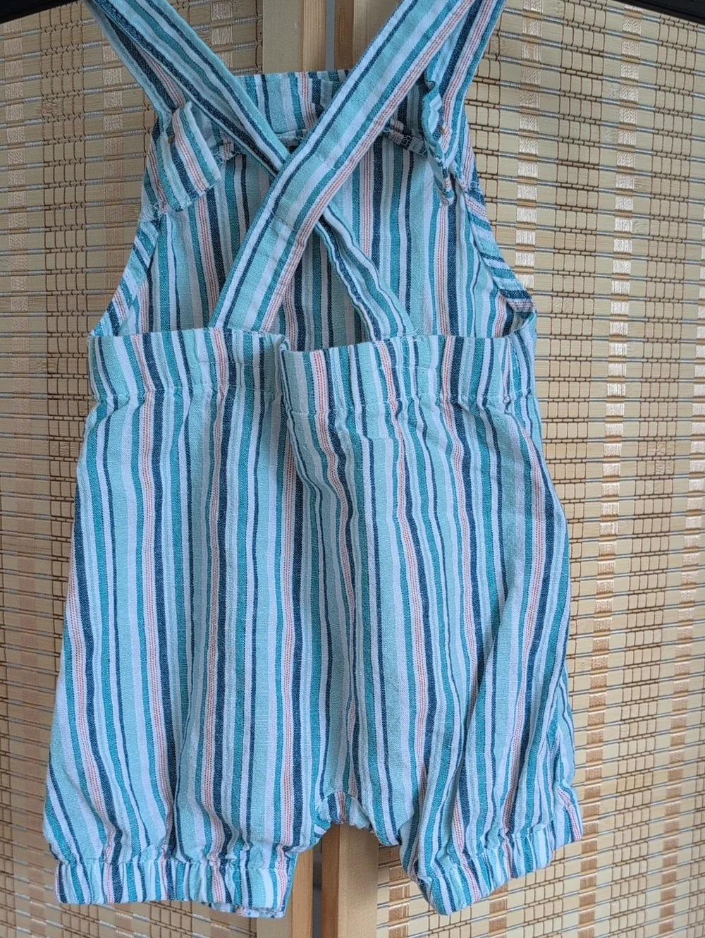 Striped Blue & White Kids' Sleeveless Cotten/Linen Blend Romper